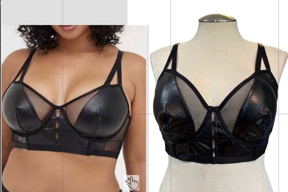Torrid 4 (4X 26) New Sexy Faux Leather & Mesh Black Underwire Bralette Bra